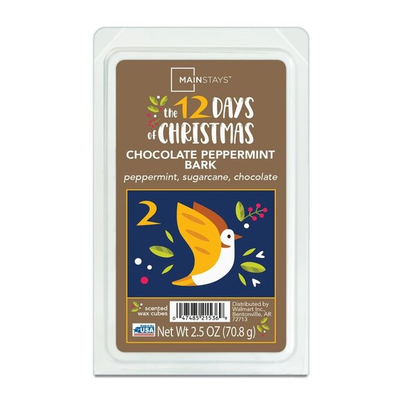Mainstays 2nd Day 12 Days Of Christmas Chocolate Peppermint Bark Wax Cubes NEW - Picture 1 of 5
